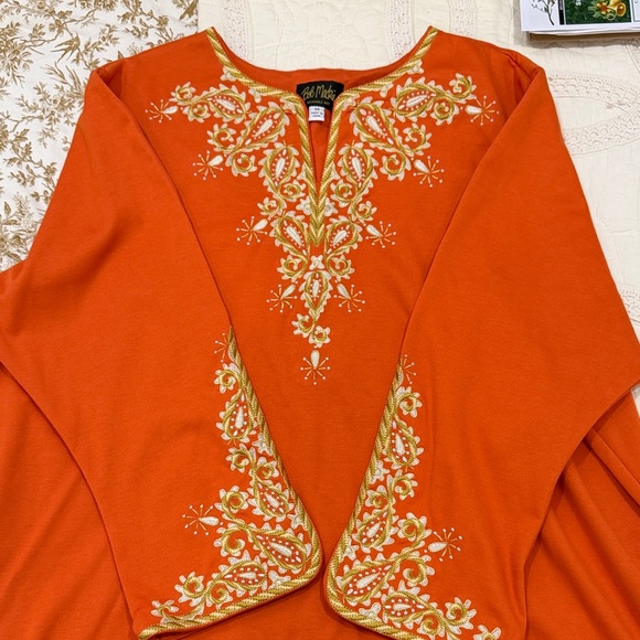 Bob Mackie Tops - Vintage Bob Mackie Wearable Art - Orange Tunic with Gold Embroidery